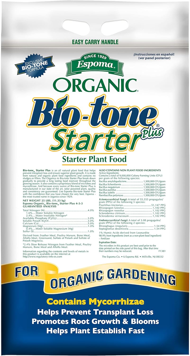 Espoma Organic Bio-Tone Starter Plus 4-3-3 Natural & Organic Starter Plant Food with Both Endo & Ecto Mycorrhizae; 25 lb. Bag; The Ultimate Starter Plant Food